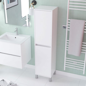 Colonne de rangement Blanc Laqué sur Pieds - Hauteur 160 cm - 2 Portes - XENOS