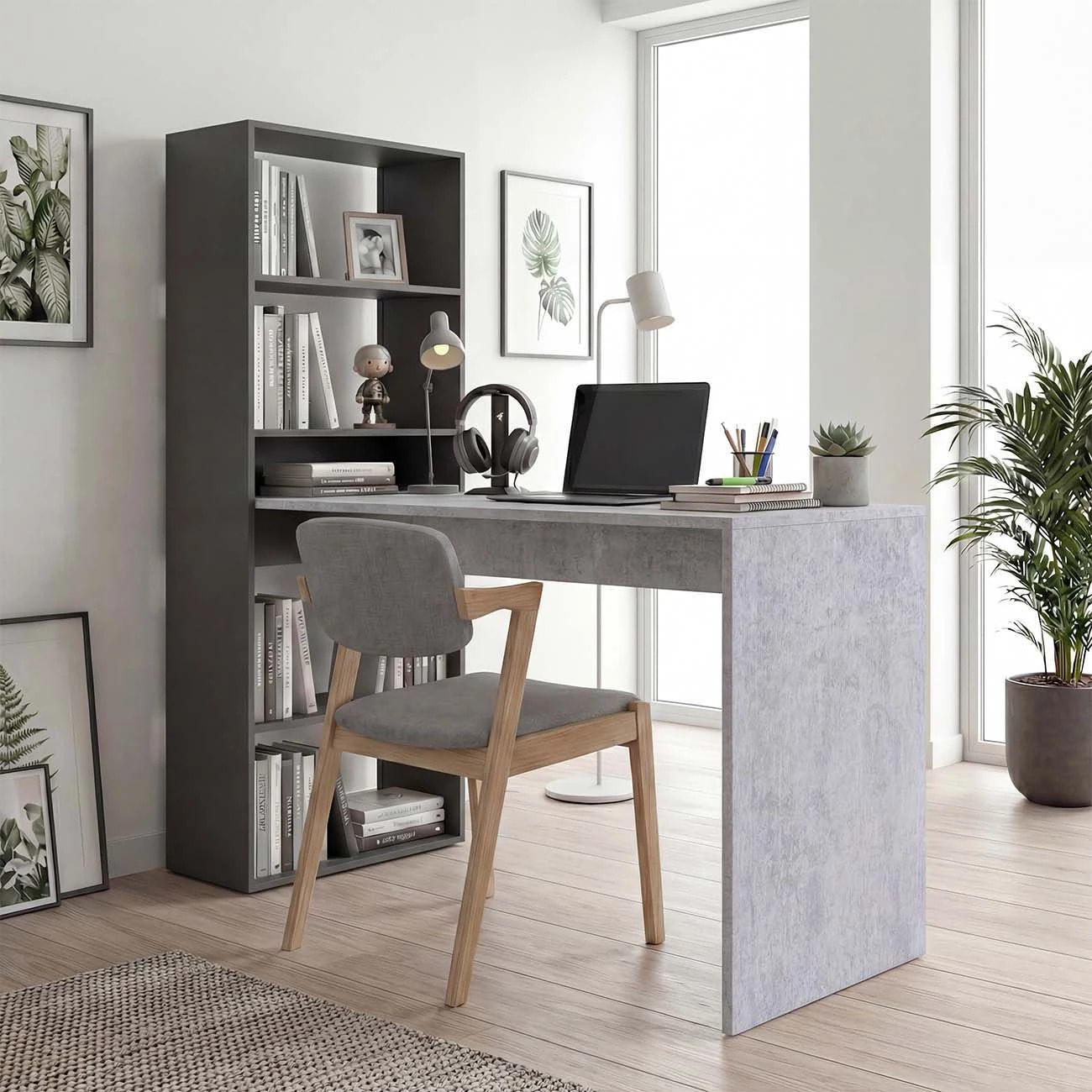 Mesa de escritorio con estantería en gris grafito y gris cemento 120x50 cm Cosmic Gris Grafito - Gris Cemento