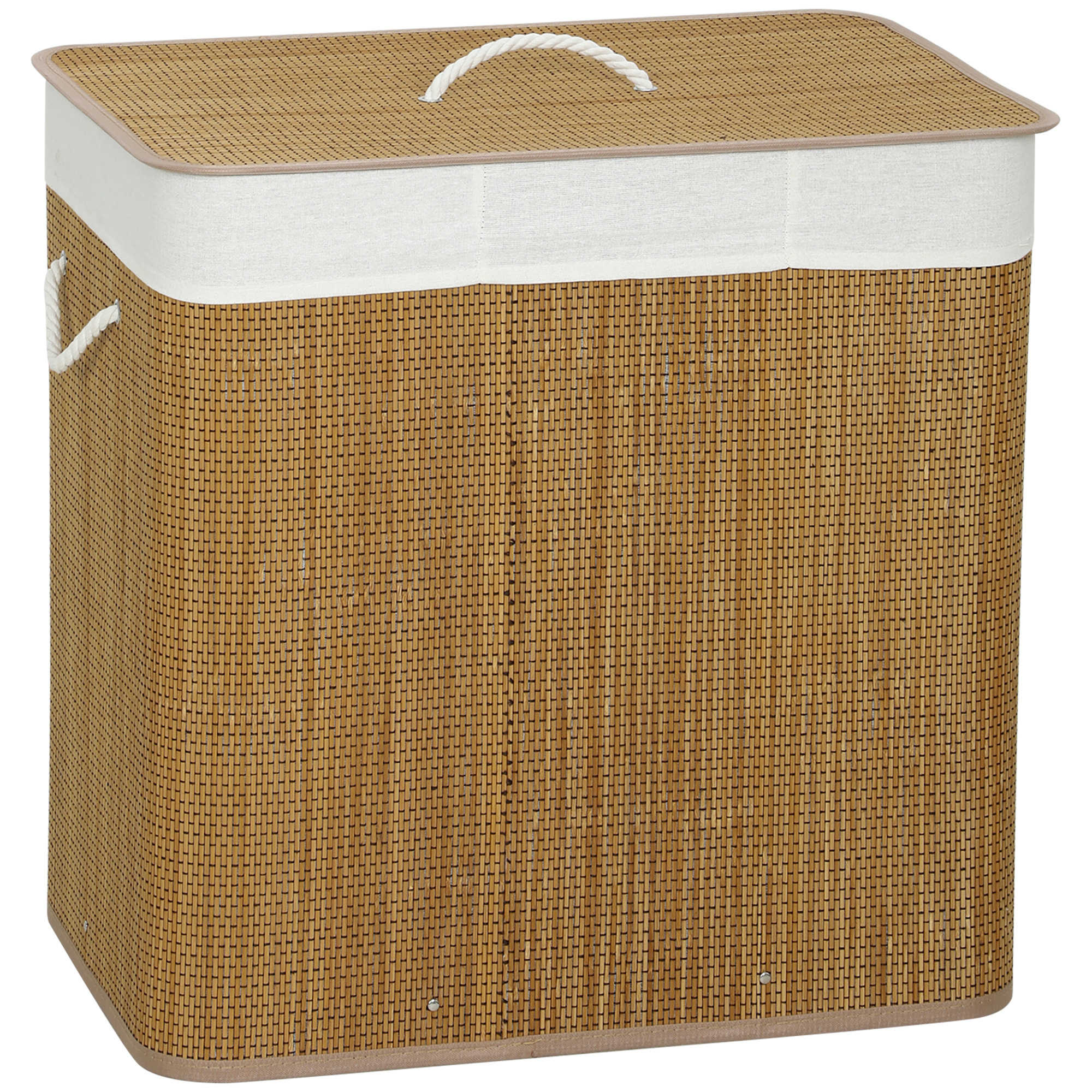 Panier à linge double 144L - corbeille à linge avec couvercle et poignées - tissage bambou naturel