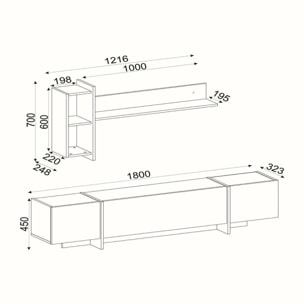 Mobile porta TV Dpascutt, Credenza da soggiorno, Armadio basso per TV, Base parete attrezzata, 180x32h45 cm, Nero e Oro