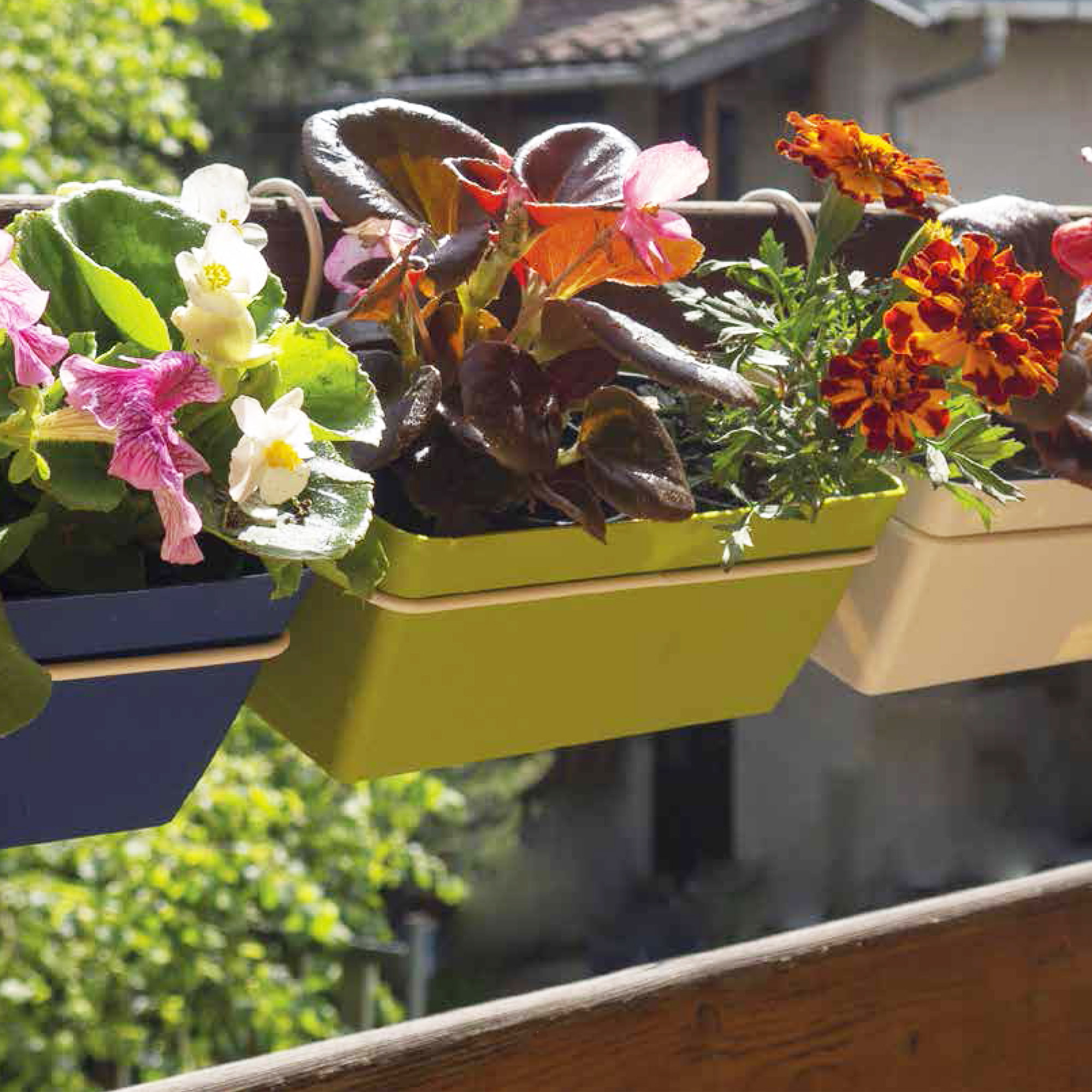 3 jardineras l 22 cm con ganchos, de polipropileno antracita