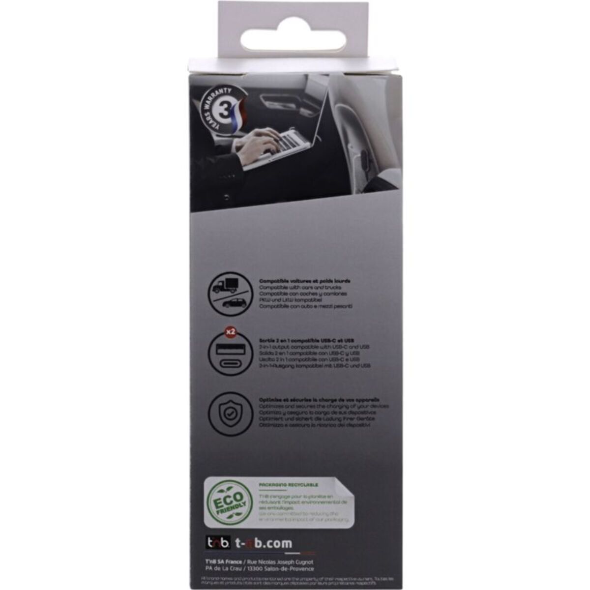 Chargeur allume cigare TNB 98W 2xUSB A et 3xUSB-C noir