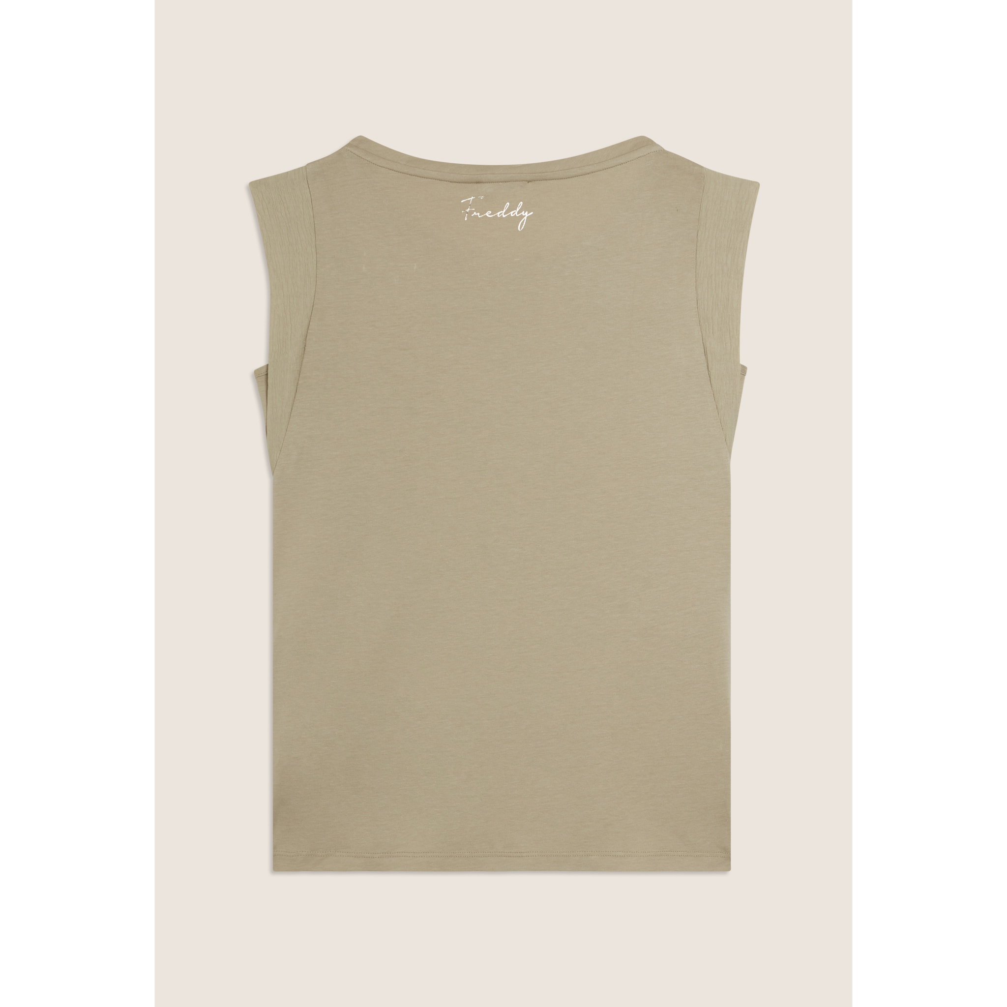 T-shirt con maniche in tessuto crinkle e scritta gioiello