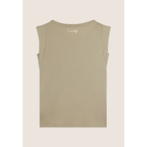 T-shirt con maniche in tessuto crinkle e scritta gioiello