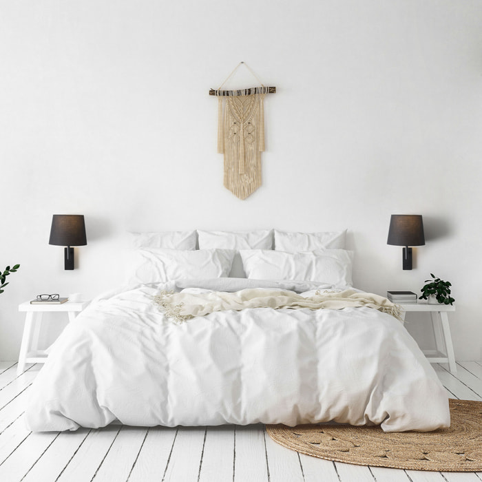 Forlight Aura - Aplique de Pared para Dormitorio E27 con Interruptor ON/OFF en la Base. Color Blanco con Pantalla de Textil