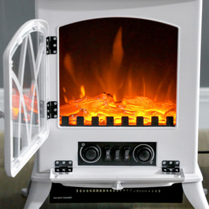 Chimenea Eléctrica 1000W/2000W Chimenea Decorativa con Ventana Efecto de Llama Brillo Ajustable y Protección Sobrecalentamiento para 15-30 ãŽ¡ 45x28,5x54 cm Blanco