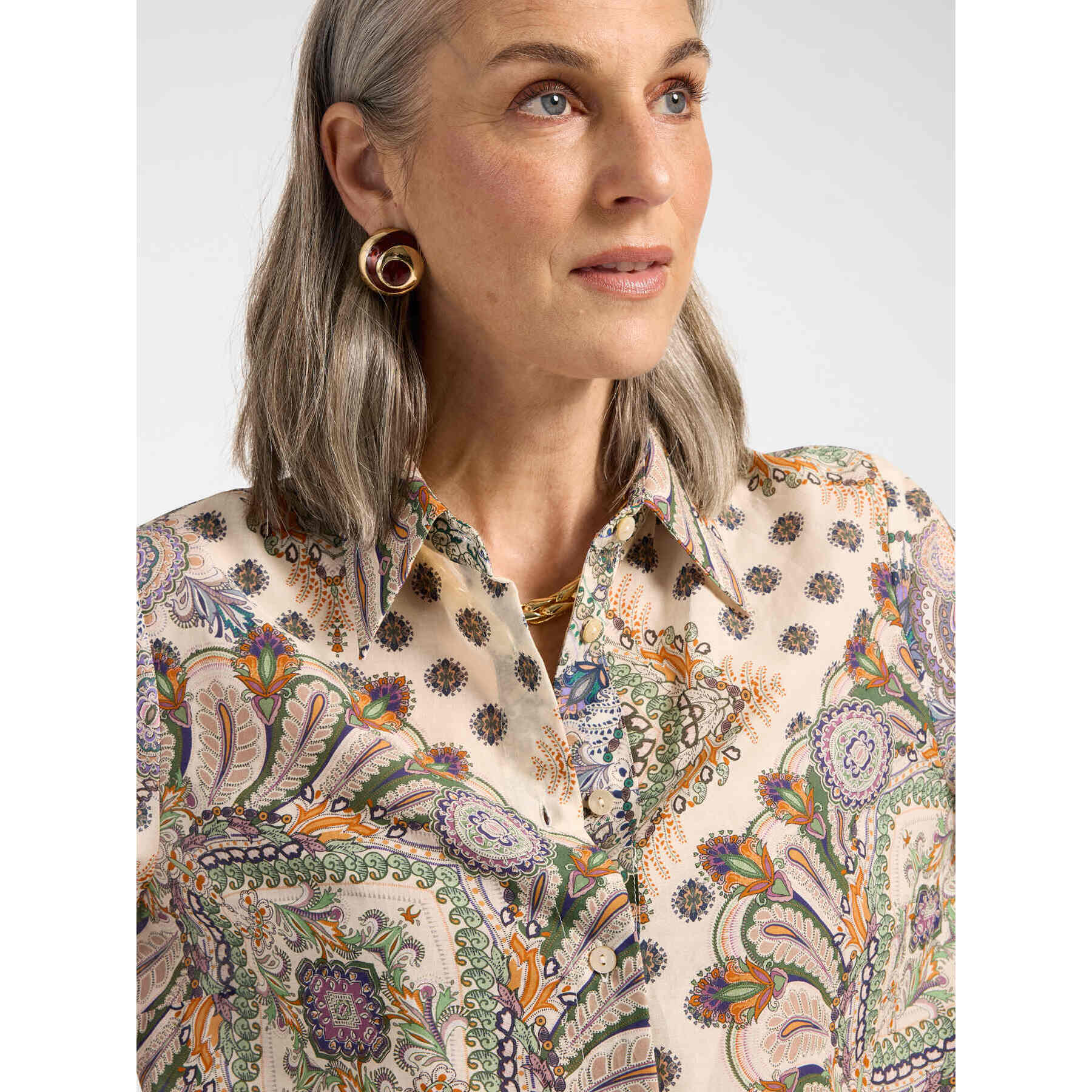 Elena Mirò - Camisa de muselina estampada con mangas de tres cuartos - Beige