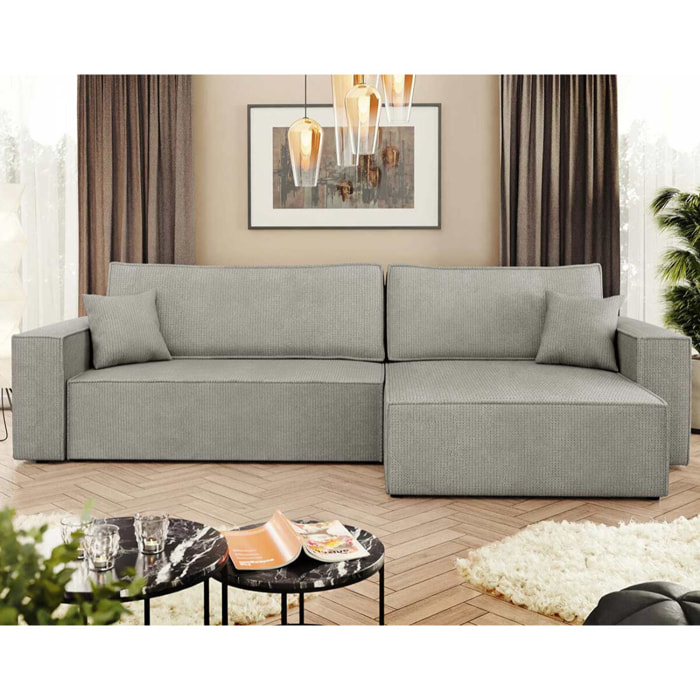 Cezanne - Canapé d'angle réversible 5 places convertible avec coffre en tissu texturé - Gris clair