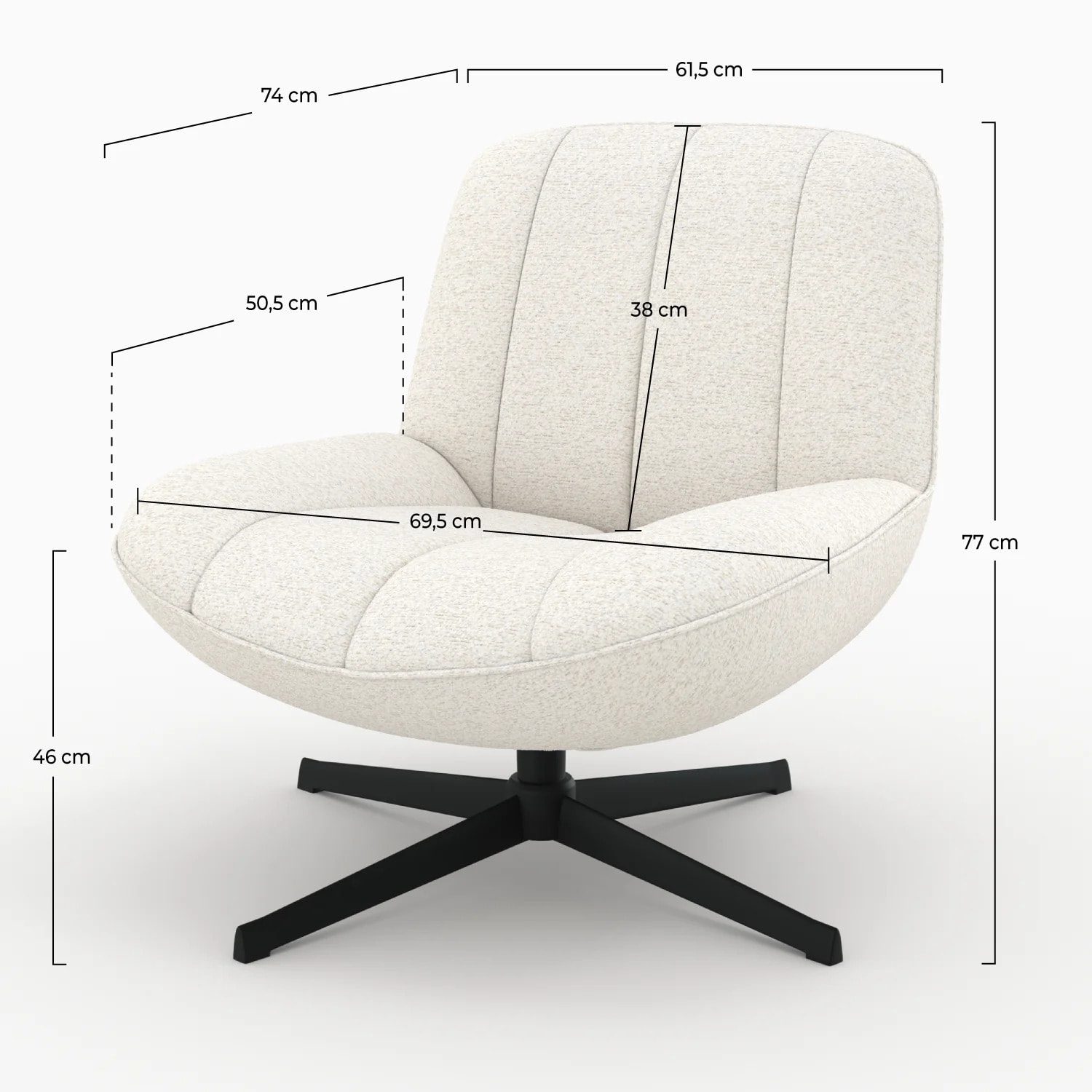 Fauteuil pivotant en tissu bouclé blanc cassé - Elvis