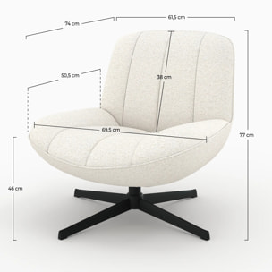 Fauteuil pivotant en tissu bouclé blanc cassé - Elvis