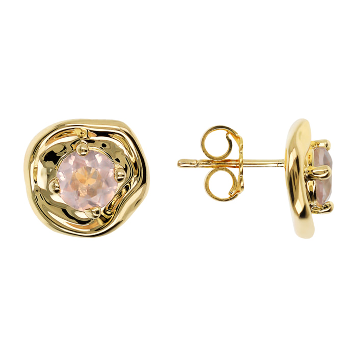 Orecchini a Lobo Golden Martellati con Cubic Zirconia Rosa