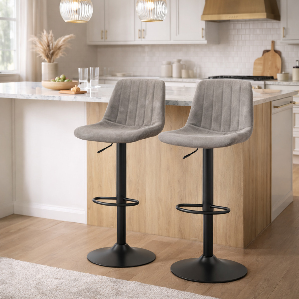 Lot de 2 tabourets de bar – Style vintage – Réglables et pivotants