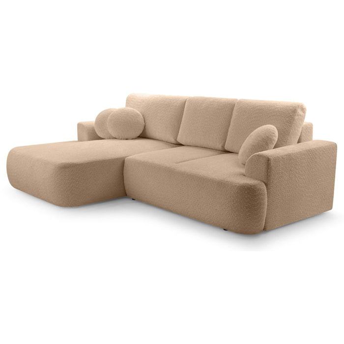 Candela - canapé d'angle gauche 4 places - convertible avec coffre - en tissu bouclette - Taupe