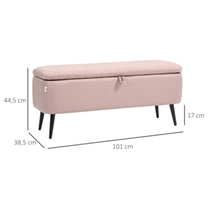 Banco de Almacenamiento Taburete de Almacenaje Tapizado en Lino con Tapa Abatible y Patas de Acero para Dormitorio Salón Entrada Carga 150 kg 101x38,5x44,5 cm Rosa