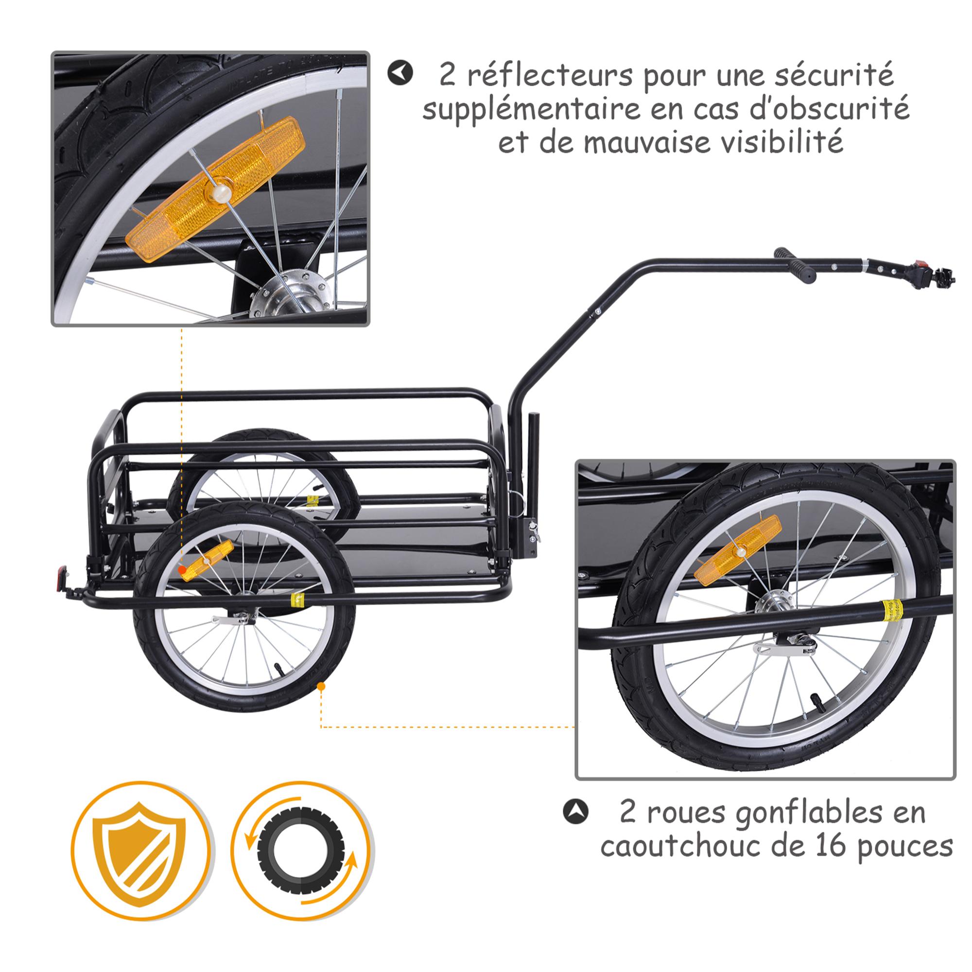 Homcom - Remorque vélo remorque de transport pour vélo 155L x 71,5l x 77H  cm barre d'attelage universelle pliable acier noir