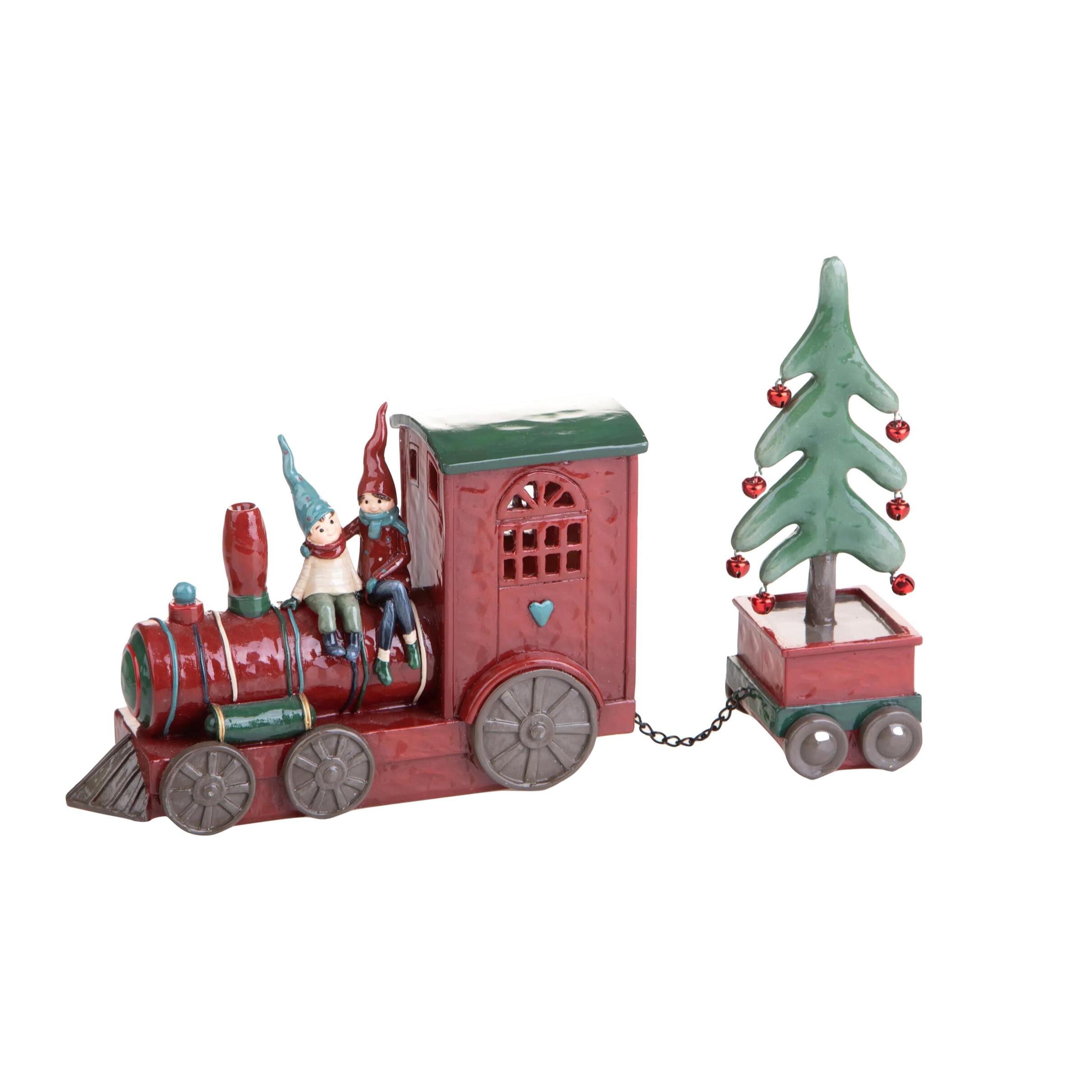 Trenino con Elfi e Albero con Led - Pezzi 1 - Colore Rosso - 23x15,2Hx7,7cm - Bianchi Dino