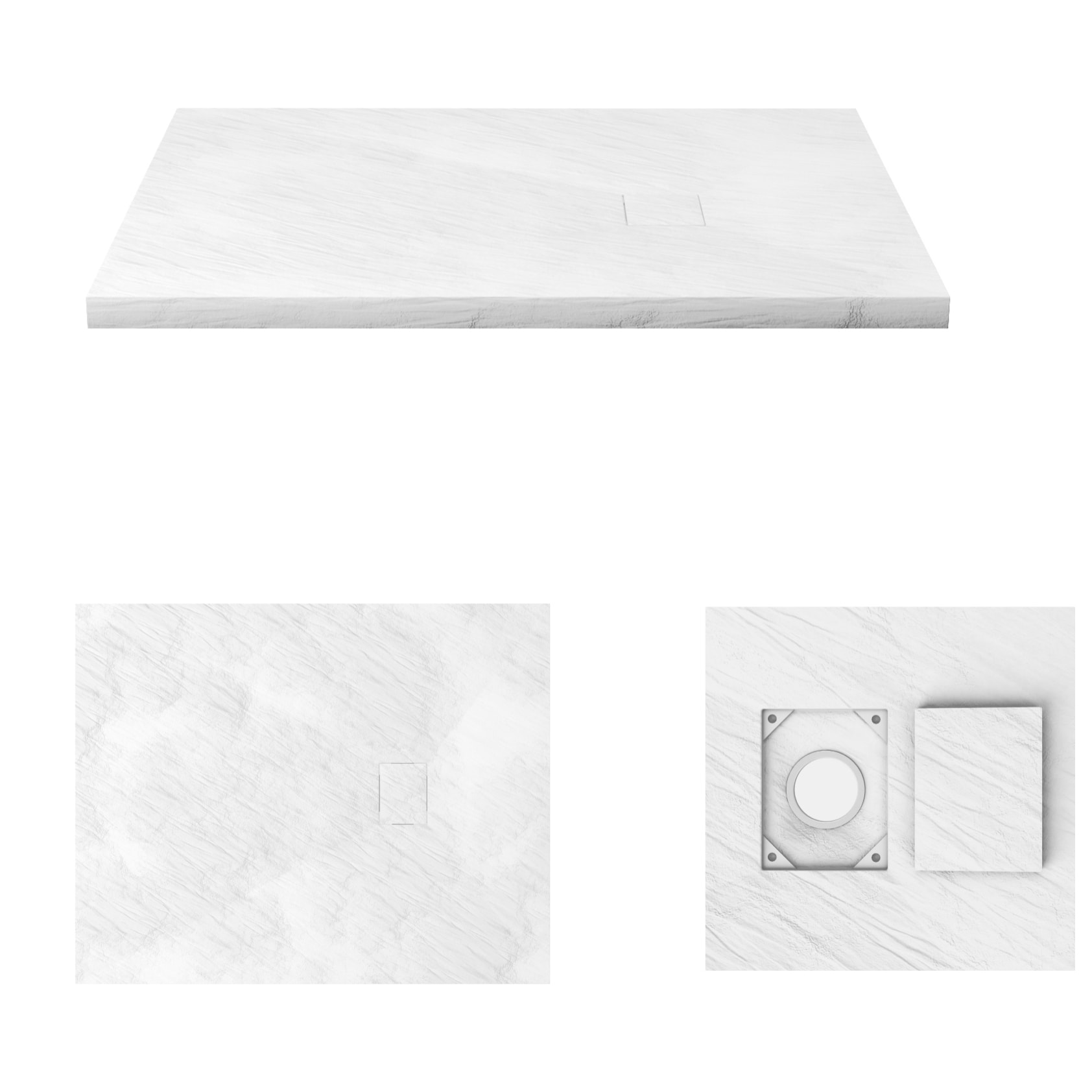 Receveur à poser en materiaux composite SMC - Finition ardoise blanc mat - 80x100 cm - ROCK 2 WHITE