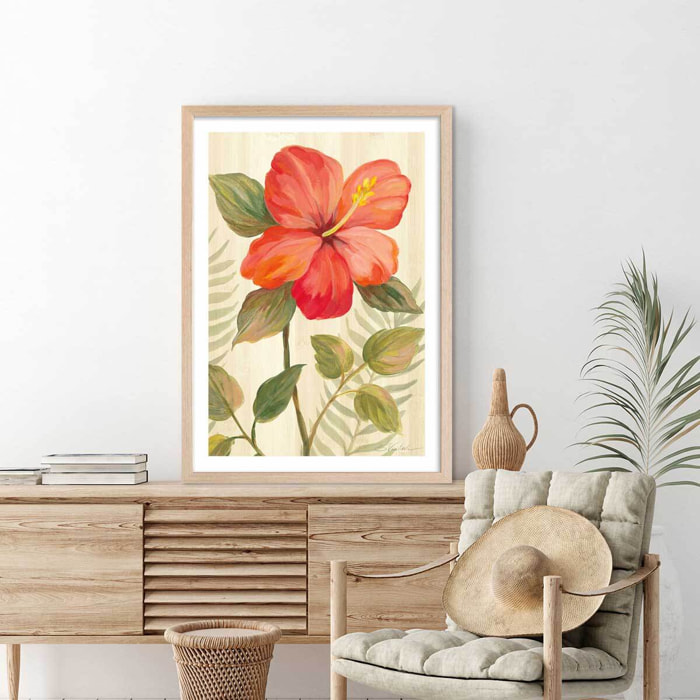 Poster Diamant d'hibiscus Affiche + cadre en bois - Chêne