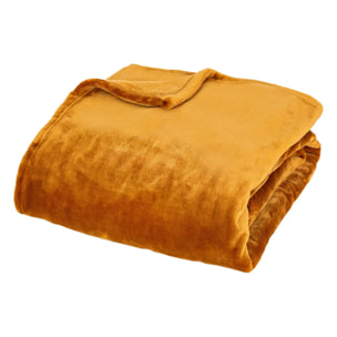 Plaid flanelle Cuddly jaune moutarde 130x180cm