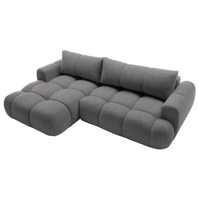 Yulin - Canapé d'angle gauche 4 places convertible avec coffre en tissu bouclette - Gris foncé