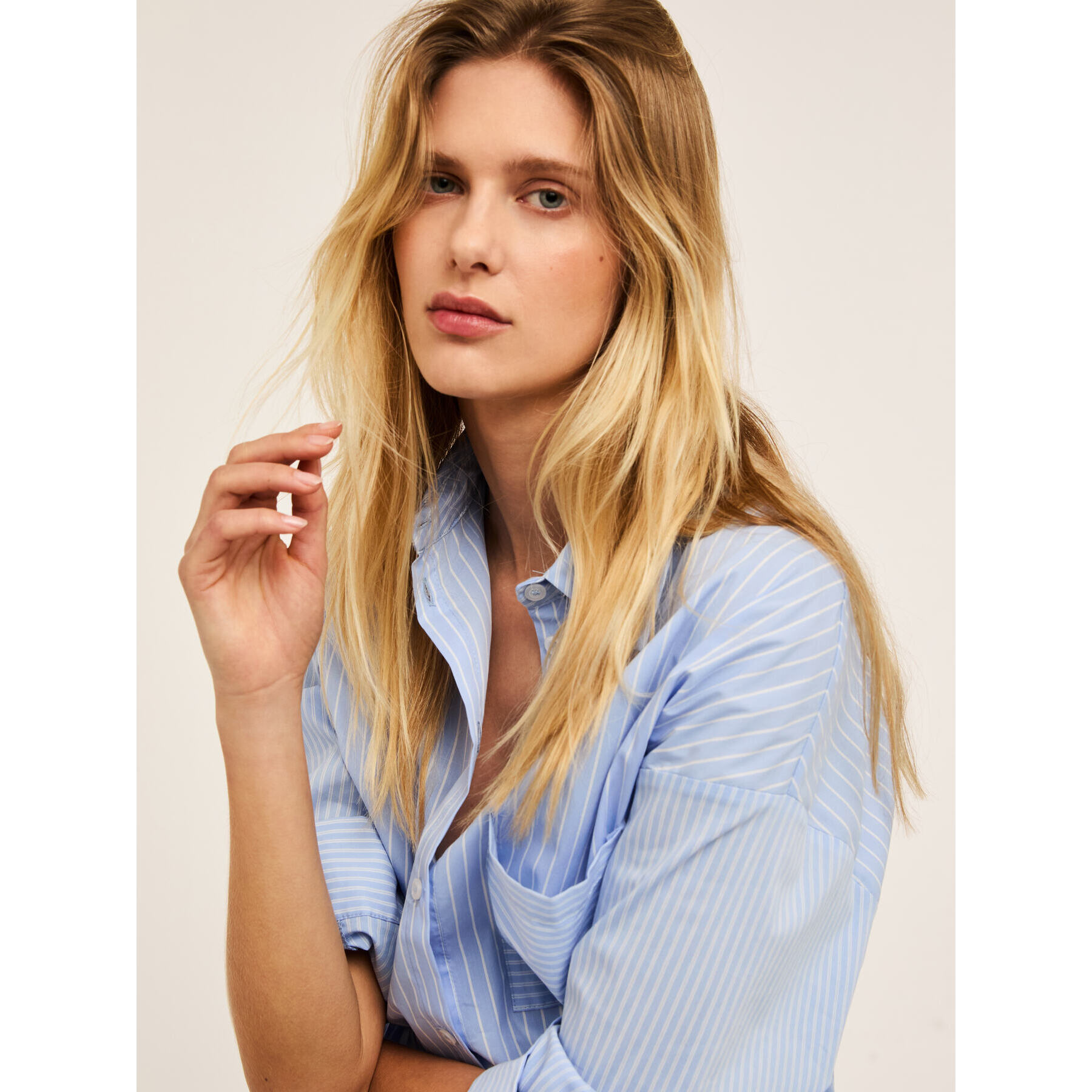 Motivi - Camicia a righe con taschino - Azzurro