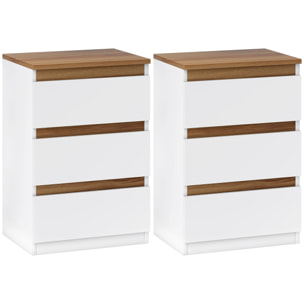Pack de 2 Mesitas de Noche Mesillas de Noche Dormitorio Estrechas con 3 Cajones Estilo Moderno 40x30x59,5 cm Blanco