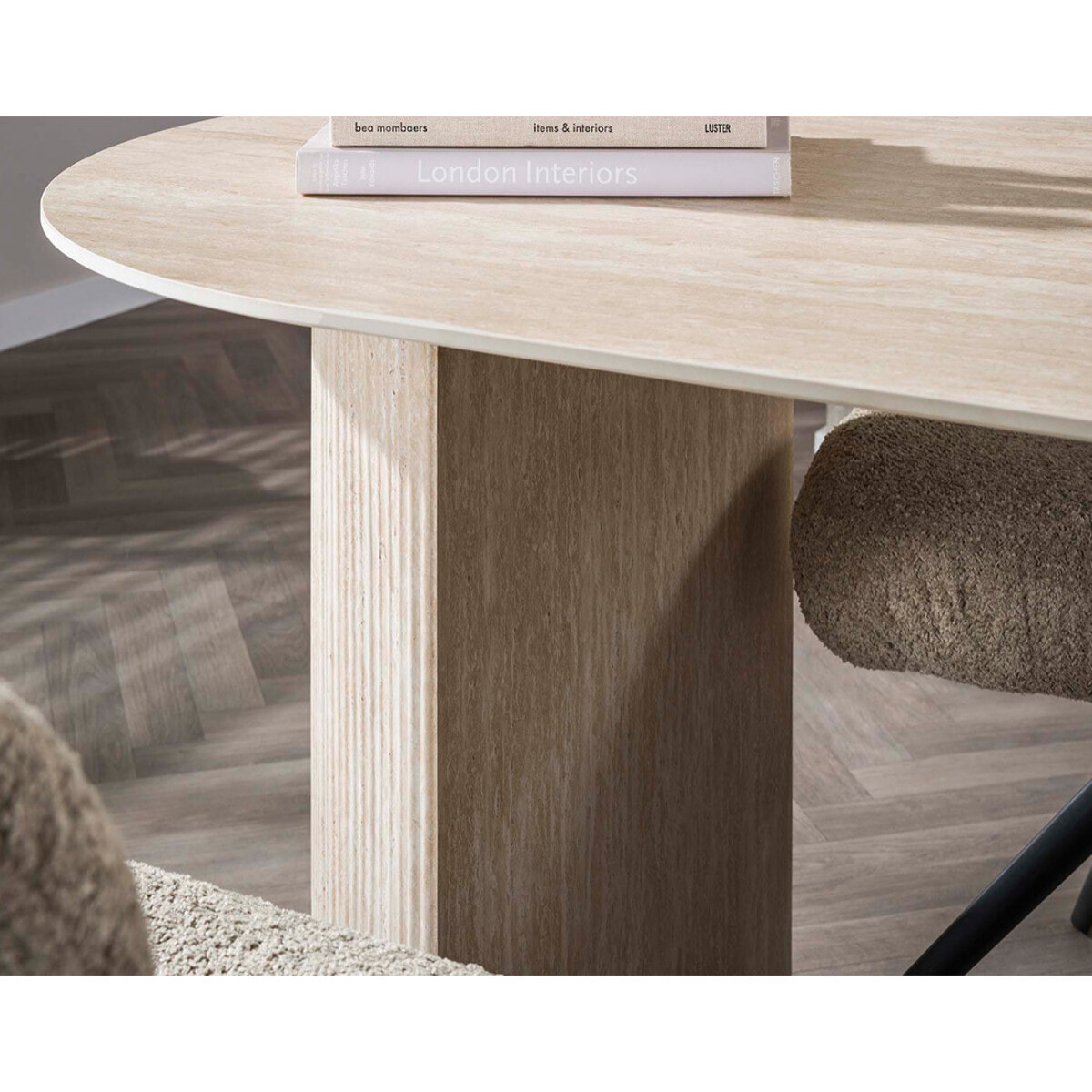 Maeva - table à manger - bois effet travertin - 6 personnes - Beige