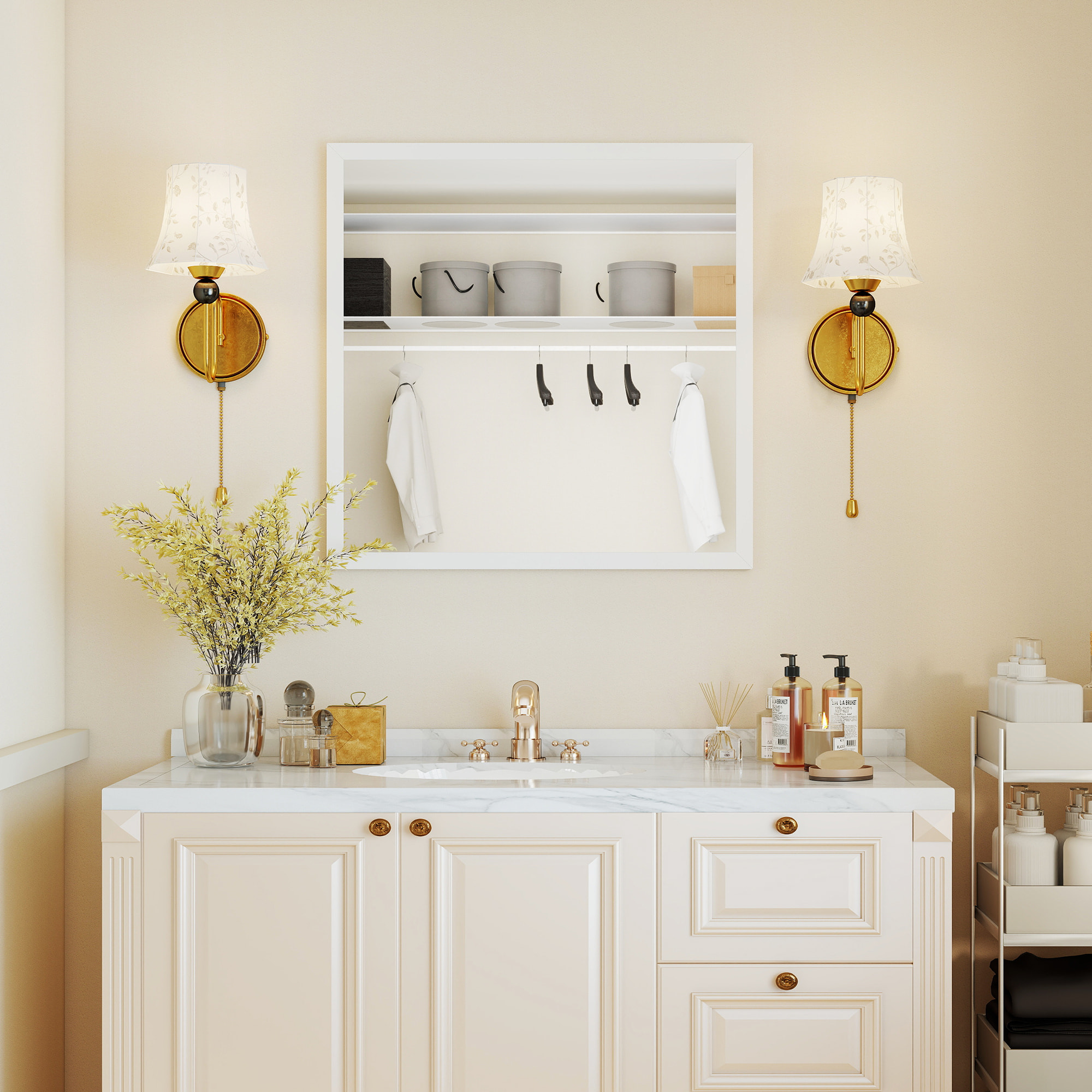 Miroir mural carré dim. 50L x 50H cm cadre bois blanc