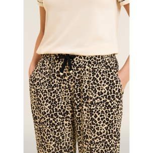Pantaloni straight leg in viscosa stampa animalier