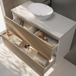 YINU SALLE DE BAIN | 100 CM BLANC - SOLOMON | DEUX TIROIRS | AVEC LAVABO SUR PLAN | N'INCLUT PAS LE MIROIR | ALDAY