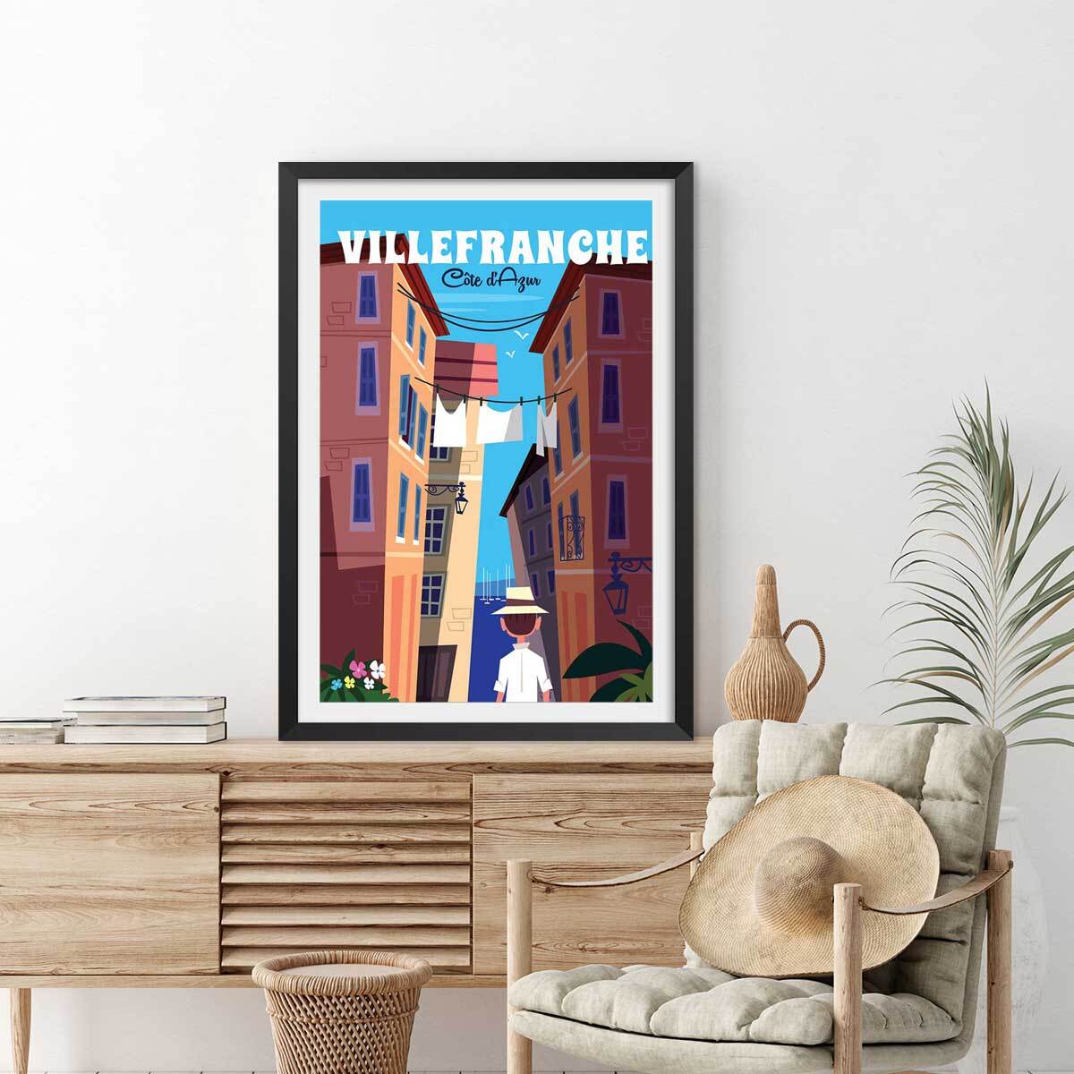 Affiche Villefranche Sur Mer Affiche + cadre en bois - Noir