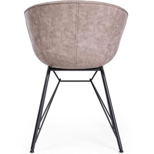 Set di poltroncine WARHOL in similpelle beige e gambe in acciaio nero, con braccioli