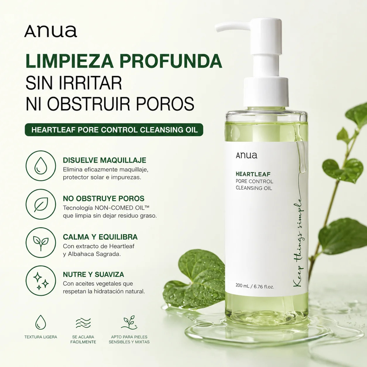 Desmaquillante Facial Heartleaf Pore Control Cleansing Oil Anua 200 ml