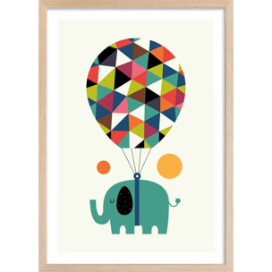 Affiche enfant hot air balloon jumbo Affiche + cadre en bois - Chêne