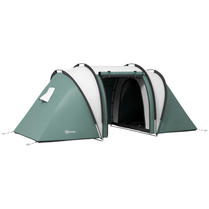Tente de camping familiale 4-5 pers. 2 chambres 3 fenêtres sac vert