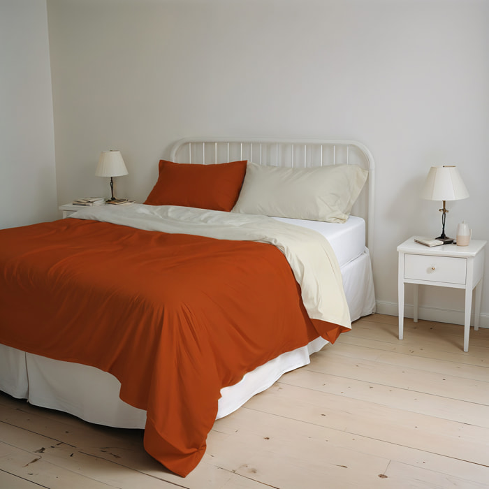 PARURE COPRIPIUMINO NATURAL COLOR, 100% Cotone, Made in Italy - TERRA/PANNA
