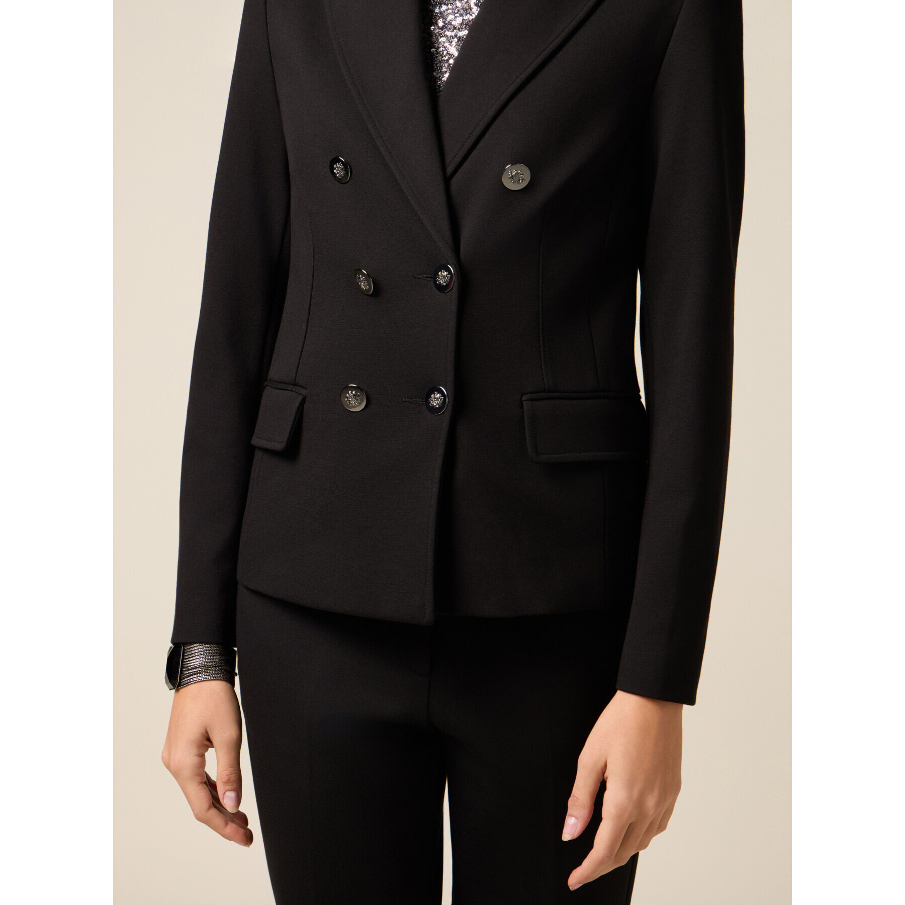 Oltre - Blazer cruzado en punto milano - Negro