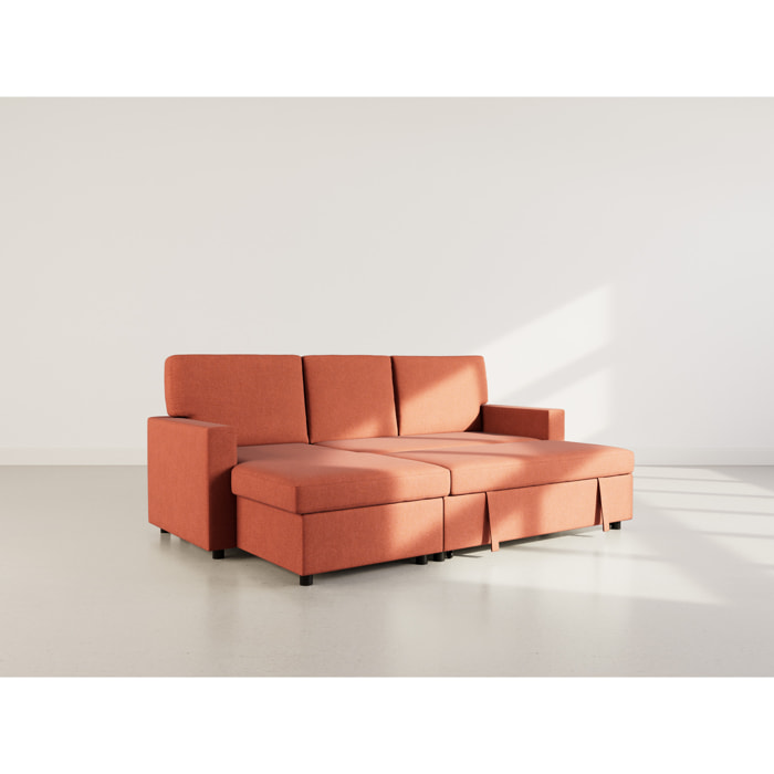 Meiya - canapé d'angle réversible 4 places convertible avec coffre en tissu - Terracotta