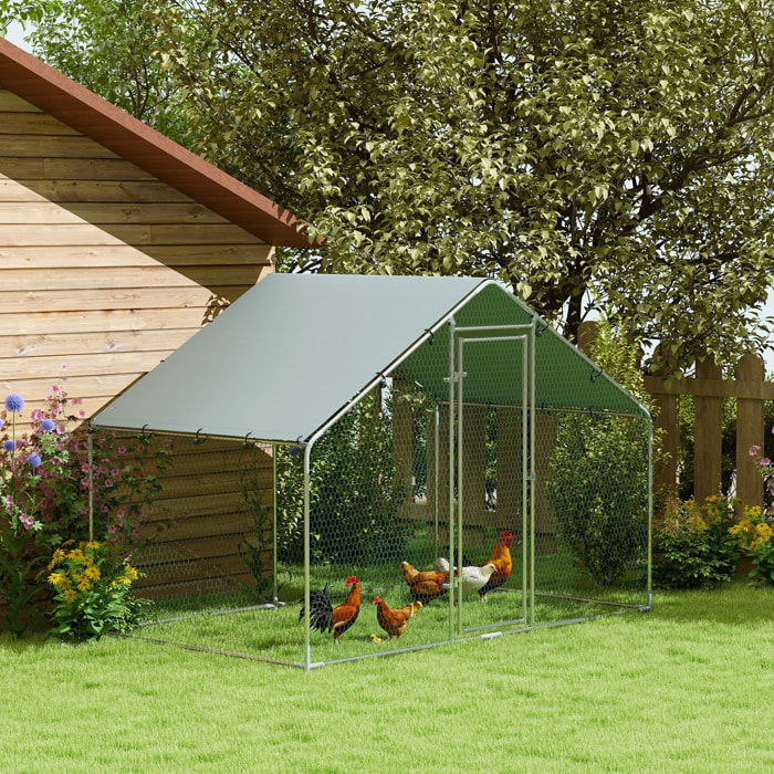 Gallinero para Exterior Gallinero de Acero Galvanizado con Cubierta Anti-UV e Impermeable Jaula para 5-8 Gallinas Plata