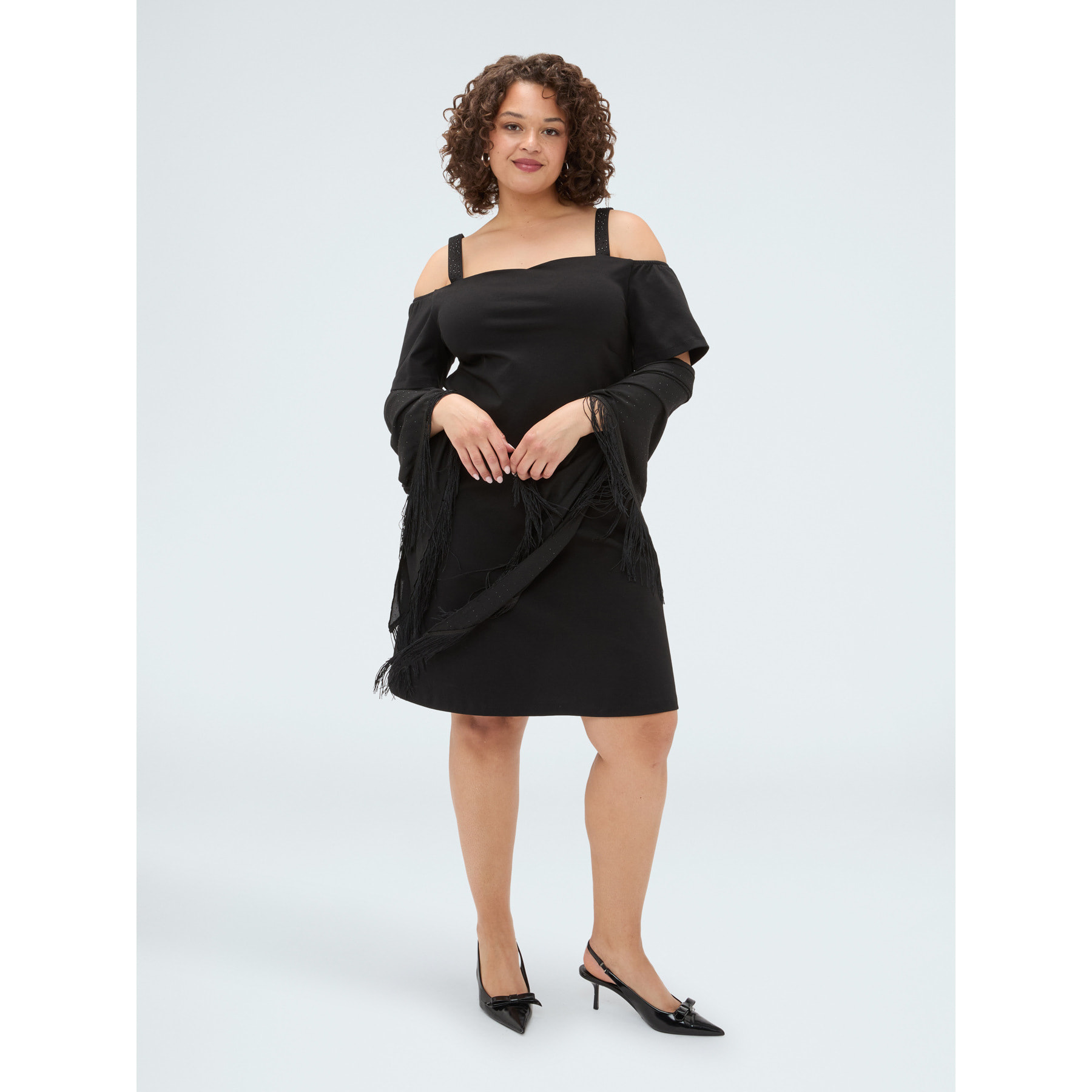 Fiorella Rubino - Vestido corto off-shoulder en punto Milano - Negro