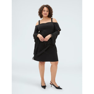 Fiorella Rubino - Vestido corto off-shoulder en punto Milano - Negro