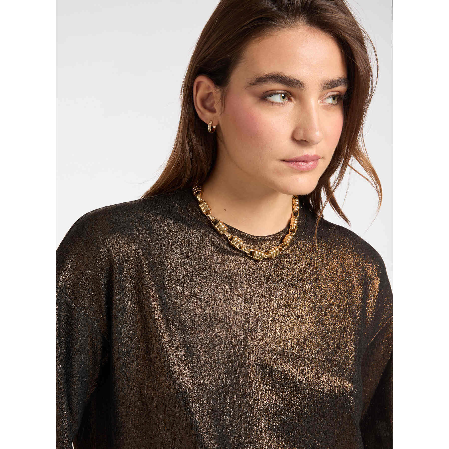 Elena Mirò - T-shirt in jersey laminato - Marrone