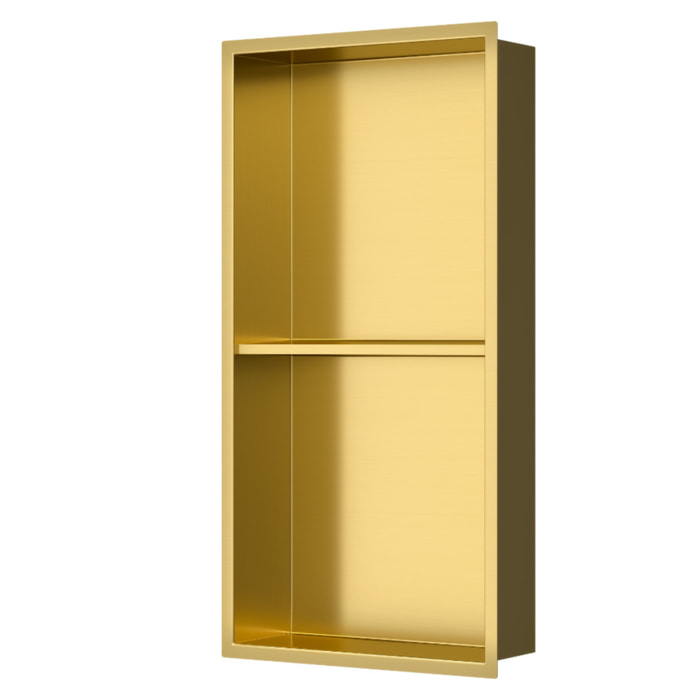 Niche de Douche à encastrer, Acier Inoxydable 304, 2 étagères, 60x30x10cm, Or brossé PVD (SATAURN6030SBG)