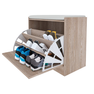 Panca Scarpiera Da Ingresso Salvaspazio Cuscino Anta Ribalta Seduta Imbottita In Ecopelle Soggiorno Casa Camera Ufficio 60 x 30 x 48 Cm Rovere