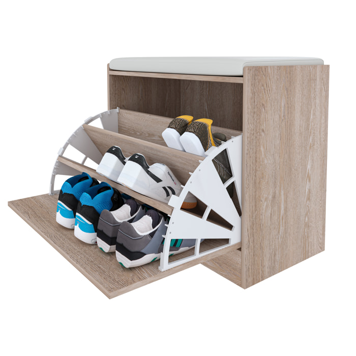 Panca Scarpiera Da Ingresso Salvaspazio Cuscino Anta Ribalta Seduta Imbottita In Ecopelle Soggiorno Casa Camera Ufficio 60 x 30 x 48 Cm Rovere