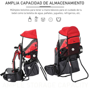 Mochila Portabebés Plegable con Techo Impermeable Bolsas para 6-36 Meses Rojo