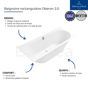 Baignoire droite 180 X 80 Oberon 2.0 quaryl