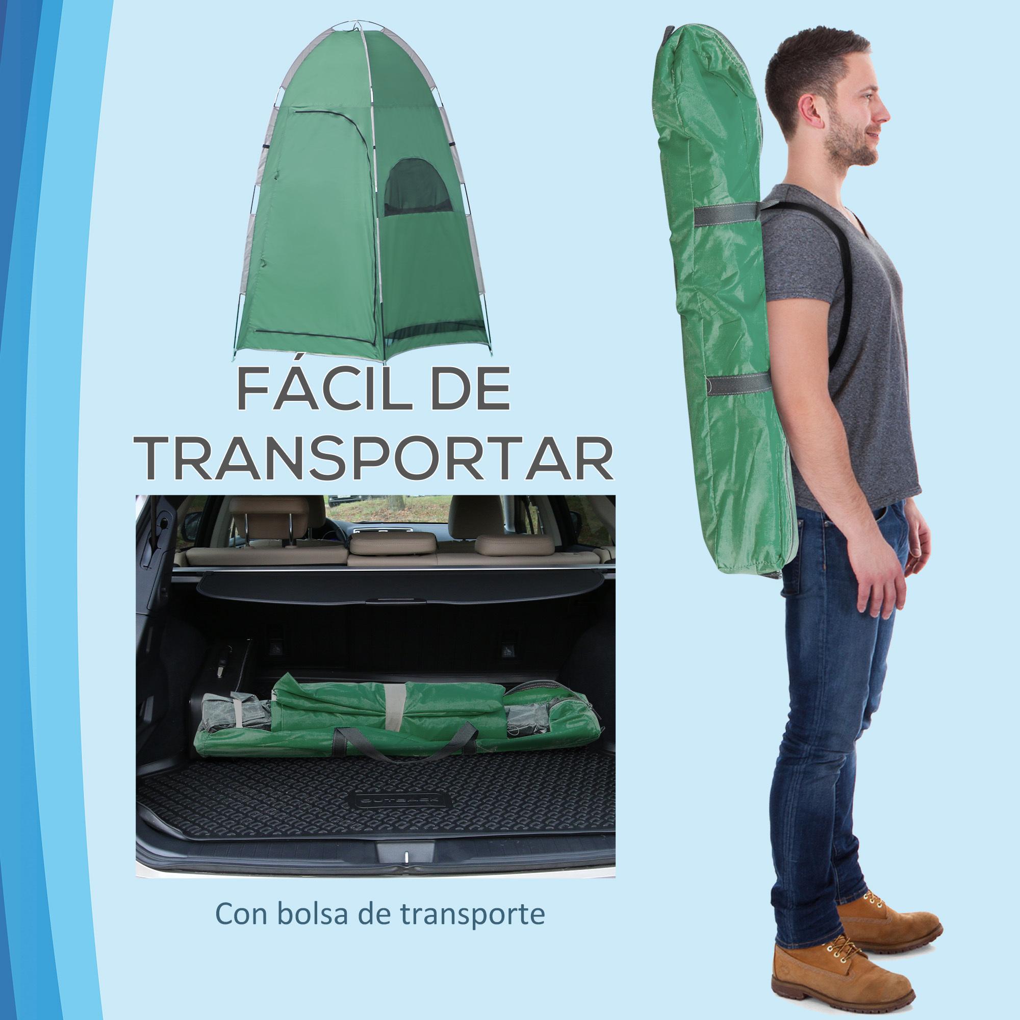 Outsunny Tienda de Ducha Portátil Tienda de Privacidad Emergente 122x122x213 cm UPF30+ Cambiador para Camping WC Inodoro Senderismo Verde