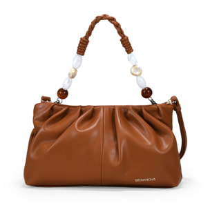 Bolso de mano cuero con asa de cuentas