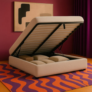 Lit coffre Cancun | Espace de Stockage jusqu'à 900 L | Robuste et Large Angle d’Ouverture | Bouclette | Sable